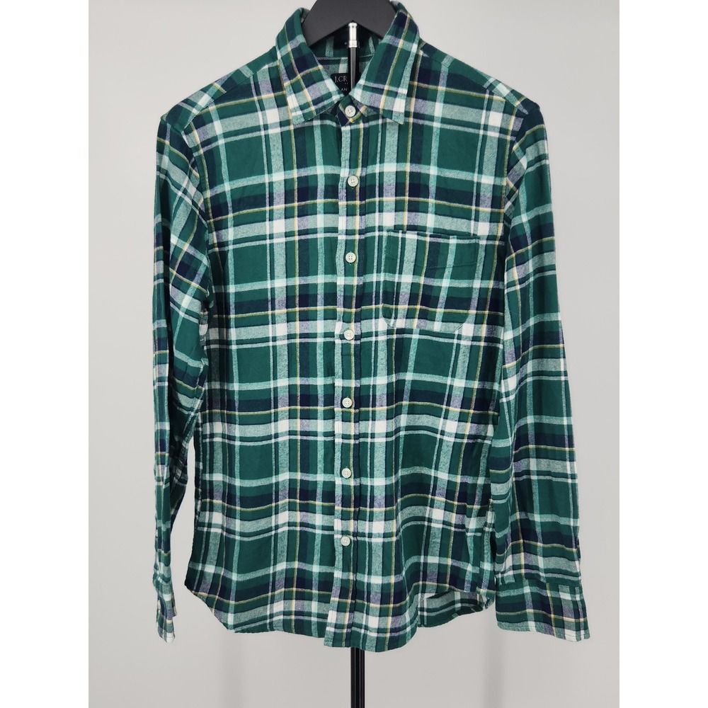 J.Crew Slim Fit Flannel Shirt Mens Small Green Plaid Long Sleeve Button Down